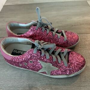 Previously loved Golden Goose sneakers in hot pink sparkles